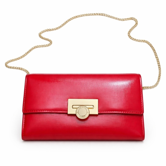 🆕️Ted Baker Red Patent Leather Gold Chain Clutch Crossbody - Picture 3 of 8